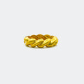Chunky gold braided ring with a twisted chain design on a plain white background